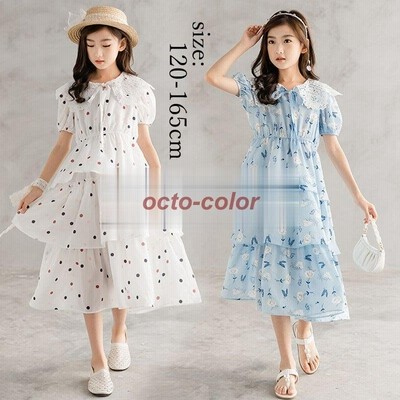 シフォンワンピース 女の子 春夏 半袖 ロング丈ワンピース ドットワンピース 小学生 中学生 ジュニア服 こども服 2色 通販 Lineポイント最大get Lineショッピング