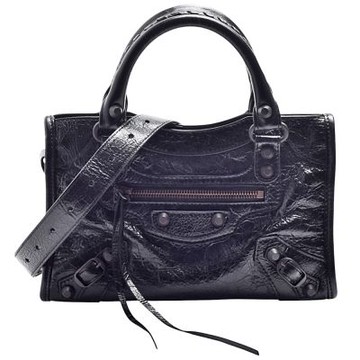 BALENCIAGA 經典Le City系列小羊皮深咖釦手提肩背包/機車包(迷你-黑色)
