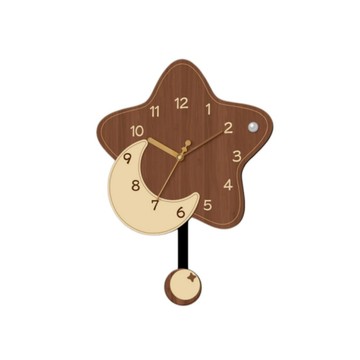 掛鐘/壁鐘 星月星星造型靜音掛鐘 搖擺石英鐘免打孔壁掛 中號 30*41cm yq