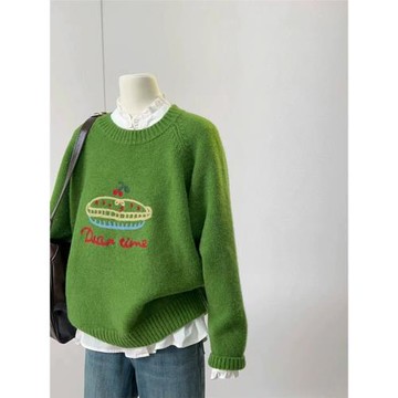 韓版休閑可愛減齡卡通針織衫女秋冬洋氣時尚百搭顯瘦軟糯圓領毛衣