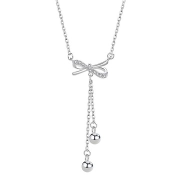 現貨+預購 925純銀項鍊鋯石吊墜-蝴蝶結圓珠流蘇精緻女飾品2色74aq50【獨家進口】【米蘭精品】