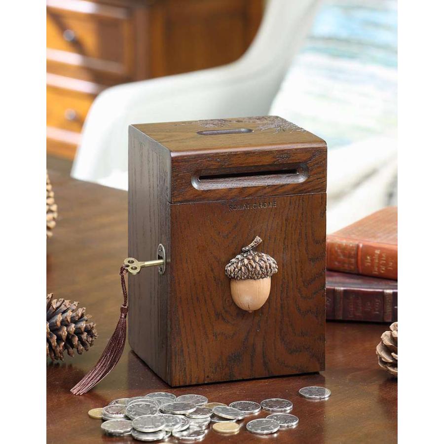 貯金箱 木の実のモチーフ 鍵付き 木製 レトロ ナチュラル雑貨 (どんぐり)6 貯金箱 木の実のモチーフ 鍵付き 木製 レトロ ナチュラル雑貨