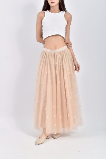 (S) fabiana filippi質感紡紗花花杏色長裙