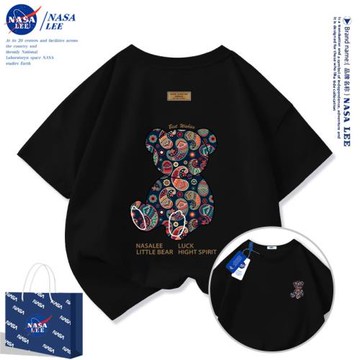 NASA腰果花小熊短袖t恤男2025新款夏季百搭潮流學生純棉半袖上衣