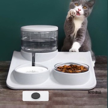 貓碗雙碗狗盆可拆洗不銹鋼防打翻水碗 透明寵物自動喂食碗【聚物優品】