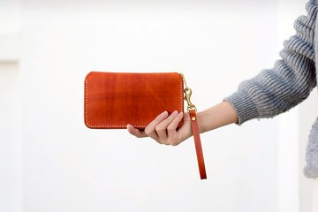 【切线派】返璞归真大容量 真皮手工复古拉鏈錢包 女士長夾手拿包