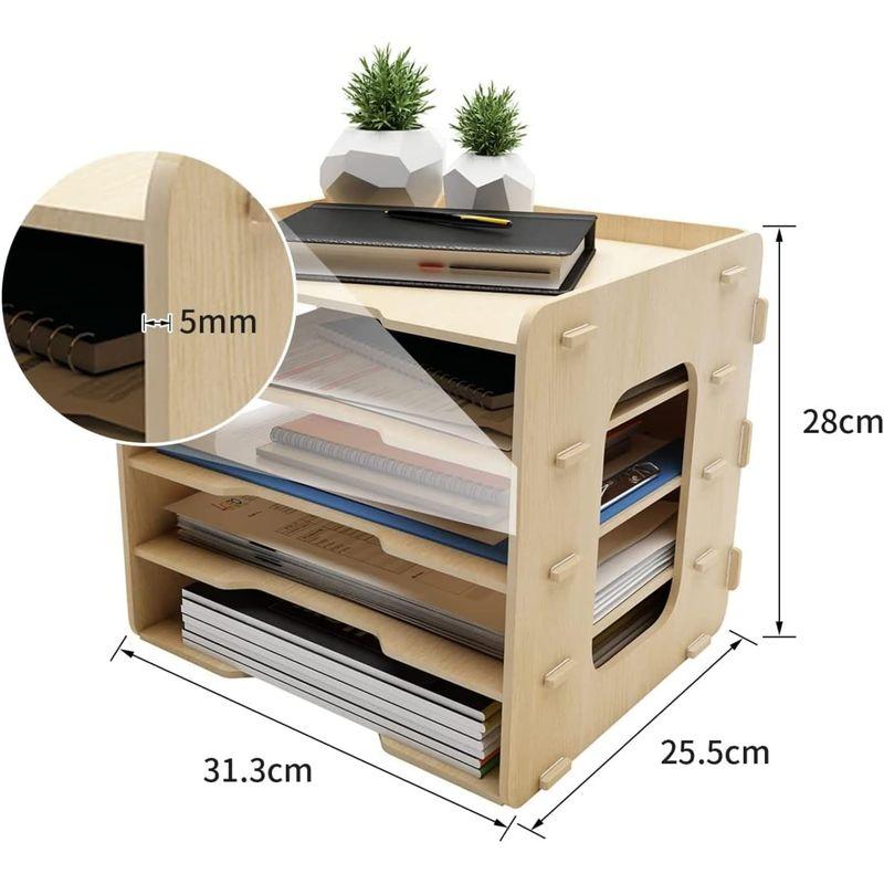 PUNCIA 卓上収納 ラック 木製 書類ケース 事務用品 デスク収納 書類トレー 組み立て式 書類収納ボックス A4トレー 新聞 雑誌 フ