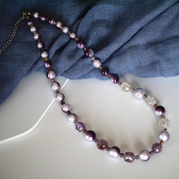 Murasaki 棉珍珠項鍊 ~ 裂紋煙晶和花園紫水晶 ~