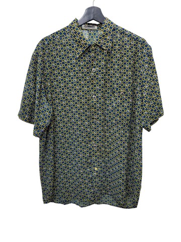 有禮貌穿搭 日本古著 雪紡 涼感 幾何圖騰 80s 短襯 M號 近全新