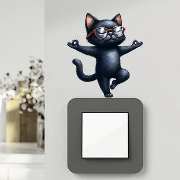 【MR.ZAKKA】創意萬用裝飾貼紙-動物主題 可愛黑色瑜珈小貓 3款任選 兒童房布置 DIY可移式壁貼 無痕壁貼 牆貼