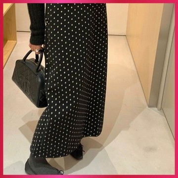 『ATC』2026秋冬新款 鬆緊腰氣質時尚半身裙女 有口袋 復古波點裙 加絨裙子 後開叉圓點長裙