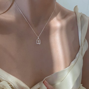 925純銀玫瑰花幾何項鏈女夏輕奢小眾設計感冷淡風鎖骨鏈ins