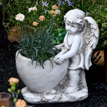 歐式花園裝飾花盆天使雕塑擺件落地創意雕像庭院造景戶外陽臺布置