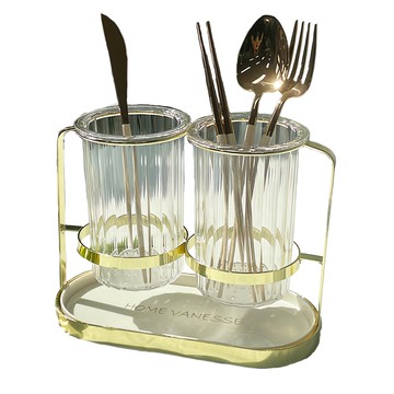 Homevanesse 金邊瀝水餐具筒  白色  1組