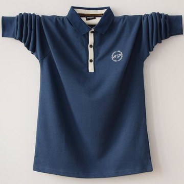 2023秋季新款翻領長袖T恤男寬松純棉中棉男士polo衫肥佬大碼男裝