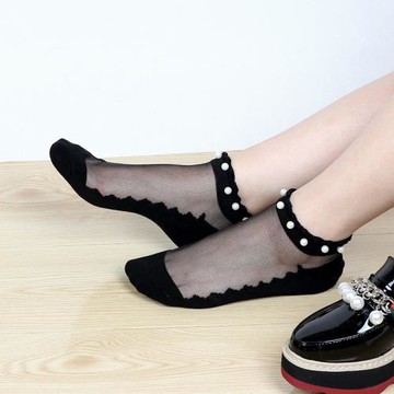 珍珠襪子女夏季純色透明棉底水晶絲短襪可愛冰絲襪薄款玻璃絲女襪