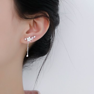 925純銀耳釘女花朵耳墜仙女流蘇耳環年新款潮ins小巧耳飾