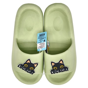 風格話題休閒拖鞋 - 綠色 可愛黑貓圖案  275mm