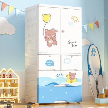 65面寬雙開門收納柜家用寶寶臥室卡通儲物柜兒童玩具衣物整理箱子