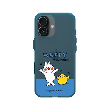 iPhone 17 Clear (相機按鈕) 夜幕藍 - 懶散兔與啾先生 Lazy Rabbit and Mr.Chu - 左手的快樂