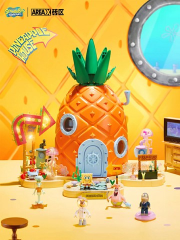 中國積木海綿寶寶菠蘿屋玩具益智拼裝模型公仔成人版擺件生日禮物