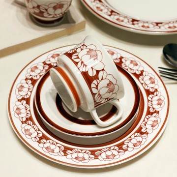 北歐芬蘭中古杯丹麥復古咖啡杯子餐具盤子飯盤西餐盤平盤手繪陶瓷