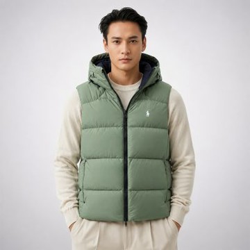 Polo Ralph Lauren RL 熱銷刺繡小馬可卸式連帽羽絨背心-軍綠色
