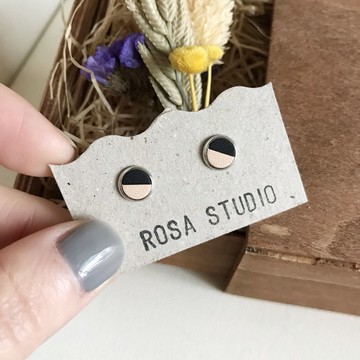 皮革耳環_耳針式_圓框3號作品#6_原皮搭深藍