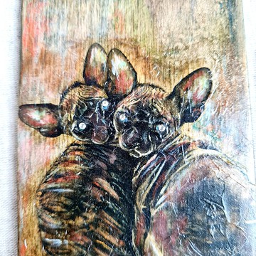 貓手機座 原木畫手機座 兩隻獅身人面像貓文藝