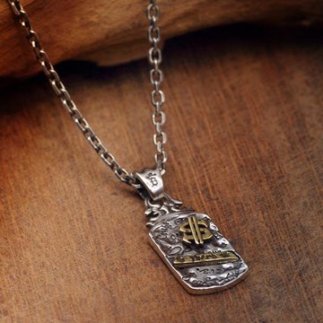 S925純銀個性創意美金吊墜男女情侶項鏈泰銀做舊復古小眾百搭款