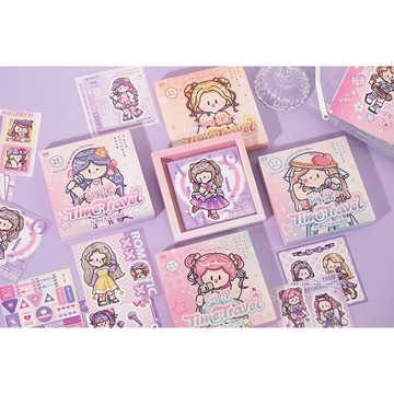 🍋檸檬青🍋新款現貨特價售完無補阿果時光旅行系列4款48張入可愛卡通少女禮盒貼紙模切無需剪裁手帳裝飾素材