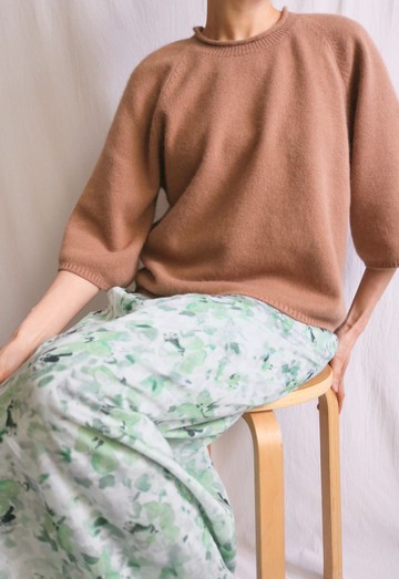 牛奶糖駝七分袖簡約喀什米爾針織毛衣