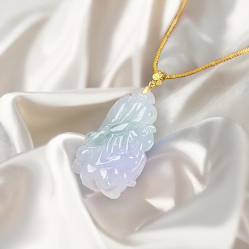 冰種飄綠花翡翠白菜18K金項鍊 | 天然緬甸玉翡翠A貨 | 送禮