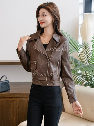 女士皮衣外套  爆款皮衣外套女2025秋季新款時尚百搭小個子氣質顯瘦機車PU皮夾克