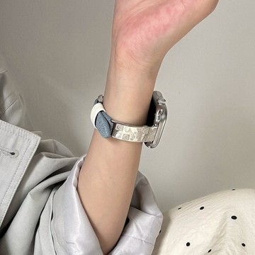 韓系少女iwatch11蘋果applewatch10 金屬牛仔錶帶7/8/9 輕奢甜酷 可愛 KT貓 磁吸折疊扣 凱蒂貓