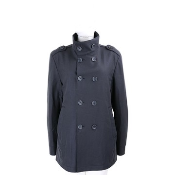 HERNO 高領雙排釦毛邊深藍羊毛混紡外套 大衣(男女可穿)