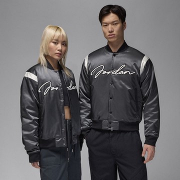 NIKE 耐吉 喬丹 緞面 刺繡 夾克 男休閒外套-黑色 AS M J MVP HBR VRSTY JKT-HF9298045