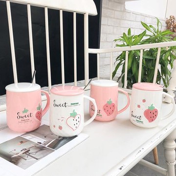 【韓版馬克杯】草莓限定陶瓷杯450ml蓋+匙x1(隨機)
