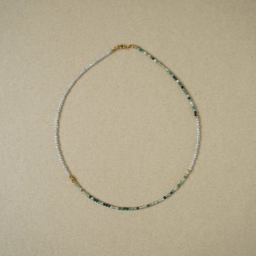 DUO 2mm 拉長石與苔蘚瑪瑙項鍊 - 不鏽鋼