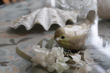 純手捏手繪綠色系陶瓷小鳥擺件