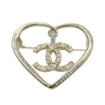 CHANEL 香奈兒 金色金屬 愛心 雙C 胸針 【二手名牌BRAND OFF】