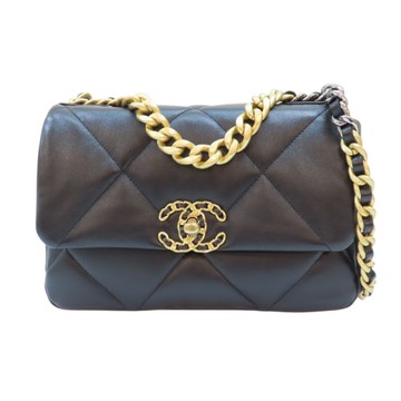 【二手名牌BRAND OFF】CHANEL 香奈兒 黑色 菱格紋羊皮 CHANEL 19 鍊帶 兩用包 AS1160