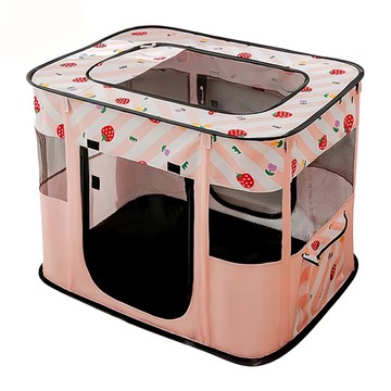 方形摺疊寵物圍欄帳篷 牛津布面料  L(80 x 60 x 55cm)  粉色草莓  1個