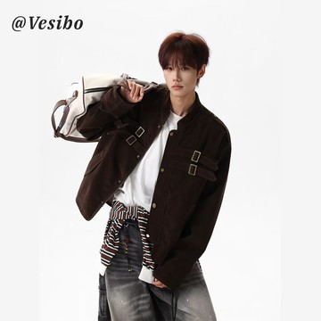 時尚潮流立領短版夾克外套男休閒百搭高級感氣質上衣男