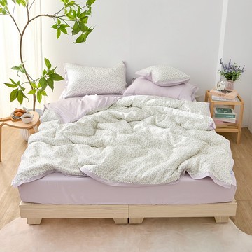 英國Abelia 600織天絲 紫紫戀花 天絲木漿纖維拼接四件式兩用被床包組 雙/加/特/單包雙被 格蕾寢飾