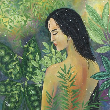 女性植物繪畫 沁心引光4  Woman Painting - Light Into me 4