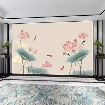 【1223人收藏】定製荷花中式山水墻布蓮花背景墻3d沙髮墻布客廳新款8d壁畵 IKVL