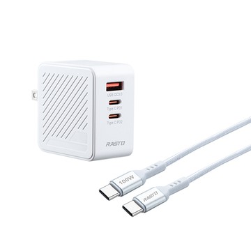 RASTO RB36 65W GaN氮化鎵 三孔高功率快充+ 100W C to C鋁製線