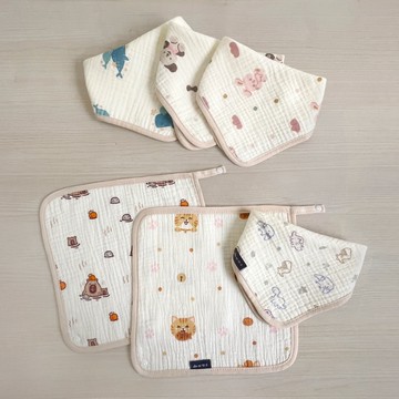 【Chu-mi 啾米】四層紗兩用圍兜 寶寶三角巾 嬰兒紗布巾 口水巾 兒童小手帕 小澡巾｜Doris.Ann