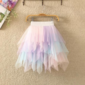 夏裝女童不規則網紗裙兒童漸變色蓬蓬短裙中大童時尚洋氣半身裙潮